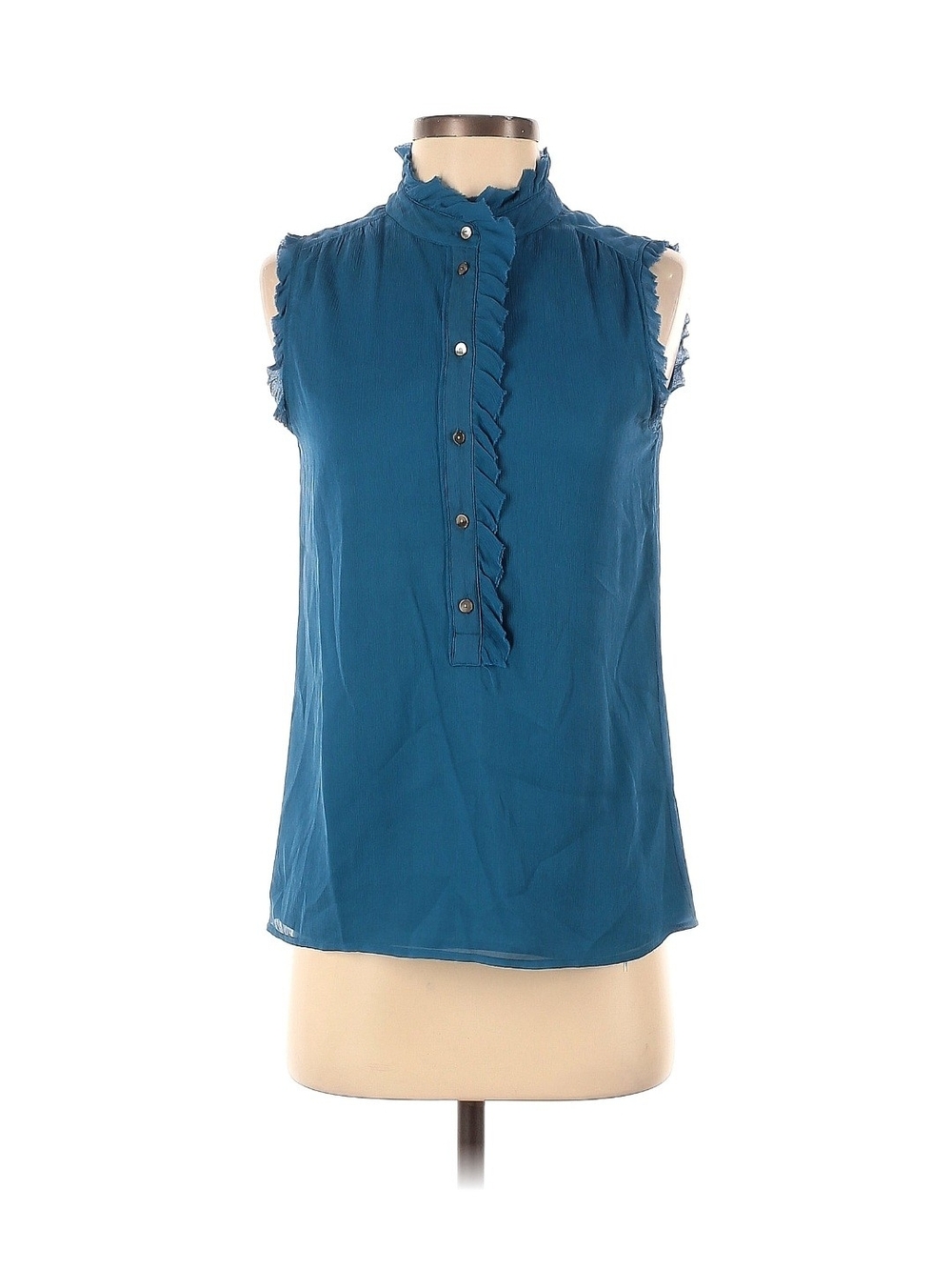 J. Crew Teal Ruffle Front Sleeveless Camisole 100% Silk